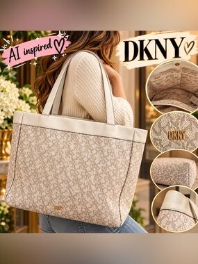 DKNY White Monogram Tote Bag | Large Shoulder Bag